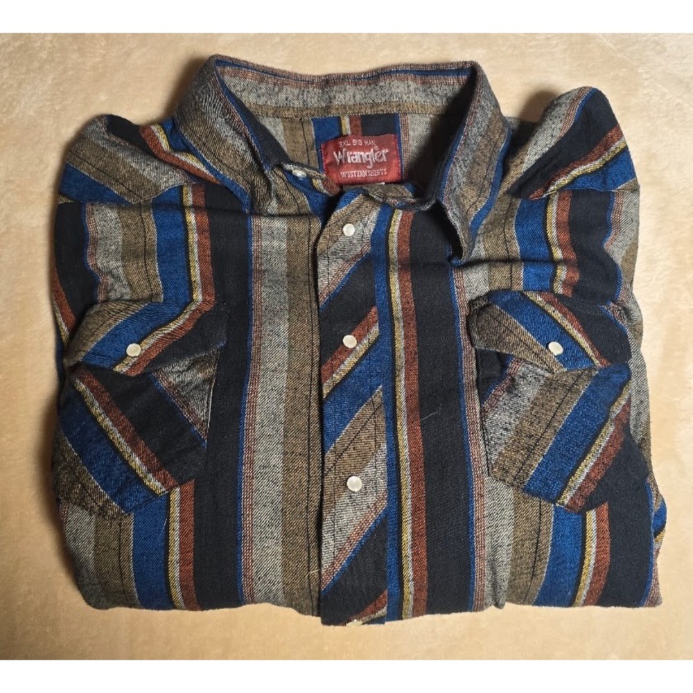 Wrangler Western Shirts Mens 3XL Big Man Blue Brown Striped Long Sleeve 1380 - Picture 3 of 6
